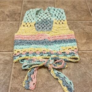 Handmade Crochet Halter Top Pastel Striped Boho Festival Crop XS S